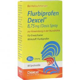 Ein aktuelles Angebot für FLURBIPROFEN Dexcel 8,75 mg/Dos.Spray Mundhöhle 15 ml Spray Halsschmerzen - jetzt kaufen, Marke Dexcel Pharma GmbH.