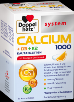 DOPPELHERZ Calcium 1000+D3+K2 system Kautabletten 60 St