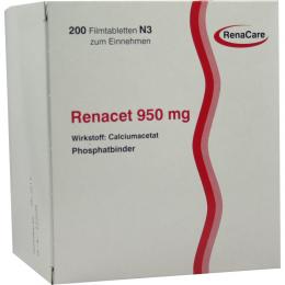 Ein aktuelles Angebot für RENACET 950mg 200 St Filmtabletten Mineralstoffe - jetzt kaufen, Marke Renacare Nephromed GmbH.