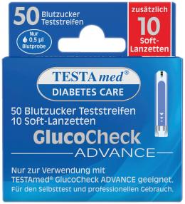 TESTAMED GlucoCheck Advance 50 Teststr.m.10 Lanz. 1 P Kombipackung